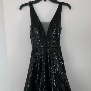 Black sequin deep-v, low back dress